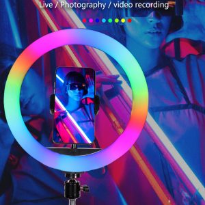 Кольцевая селфи лампа три держателя поворотная RGB 14